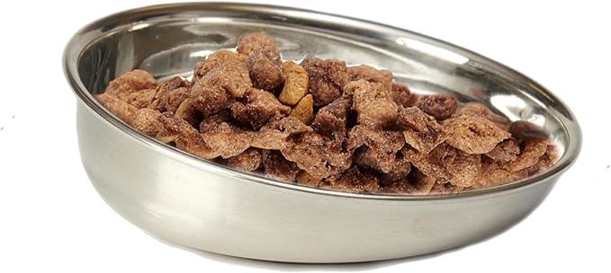 Stainless-Steel Shallow Slanted Dog or Cat Bowl with Embossed Paw 5.9-Inch Width and 1.77-Inch Height 1-Cup Capacity, Metallic