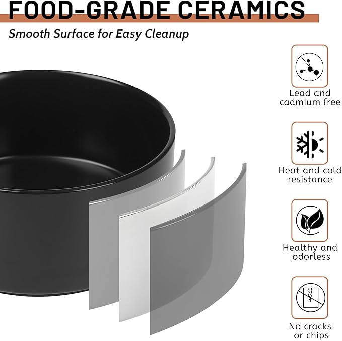 Ceramic Dog Bowls, Non Slip Dog Food and Water Bowl with Silicone Base, Heavy Pet Feeding Bowl for Small, Medium, and Big Dogs (Black, 6 Inches)