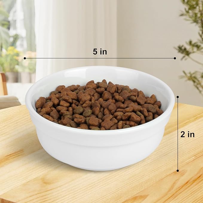 5" Ceramic Cat Bowl with Paws Pattern, Cat Food Bowl for Food and Water, Healthy Cat Dishes for Indoor Cats and Small Dogs, Dishwasher Safe & Microwaveable - White