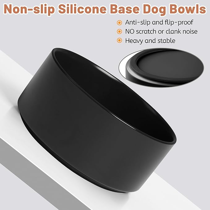 Ceramic Dog Bowls, Non Slip Dog Food and Water Bowl with Silicone Base, Heavy Pet Feeding Bowl for Small, Medium, and Big Dogs (Black, 6 Inches)