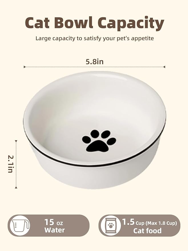 Ceramics Raised Cat Bowl for Pet Food 15 Ounces White