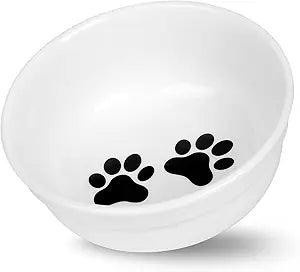 5" Ceramic Cat Bowl with Paws Pattern, Cat Food Bowl for Food and Water, Healthy Cat Dishes for Indoor Cats and Small Dogs, Dishwasher Safe & Microwaveable - White