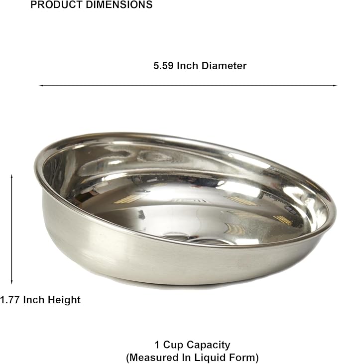 Stainless-Steel Shallow Slanted Dog or Cat Bowl with Embossed Paw 5.9-Inch Width and 1.77-Inch Height 1-Cup Capacity, Metallic