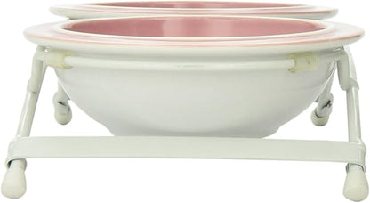 Two 1-Cup Dishwasher-Safe Stoneware Bowl Capacity 10.75-Inch Length 2.25-Inch Tall for Extra Small and Small Dogs and Cats, White and Pink