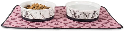 Pet Bowl Collection Ceramic Set, Medium, Marble, 2 Count White