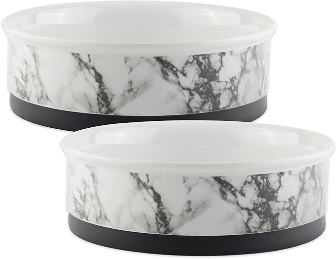 Pet Bowl Collection Ceramic Set, Medium, Marble, 2 Count White