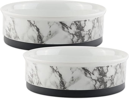 Pet Bowl Collection Ceramic Set, Medium, Marble, 2 Count White