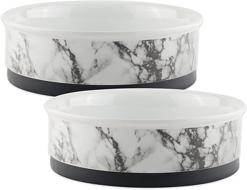 Pet Bowl Collection Ceramic Set, Medium, Marble, 2 Count White