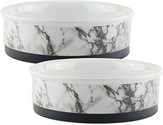 Pet Bowl Collection Ceramic Set, Medium, Marble, 2 Count White