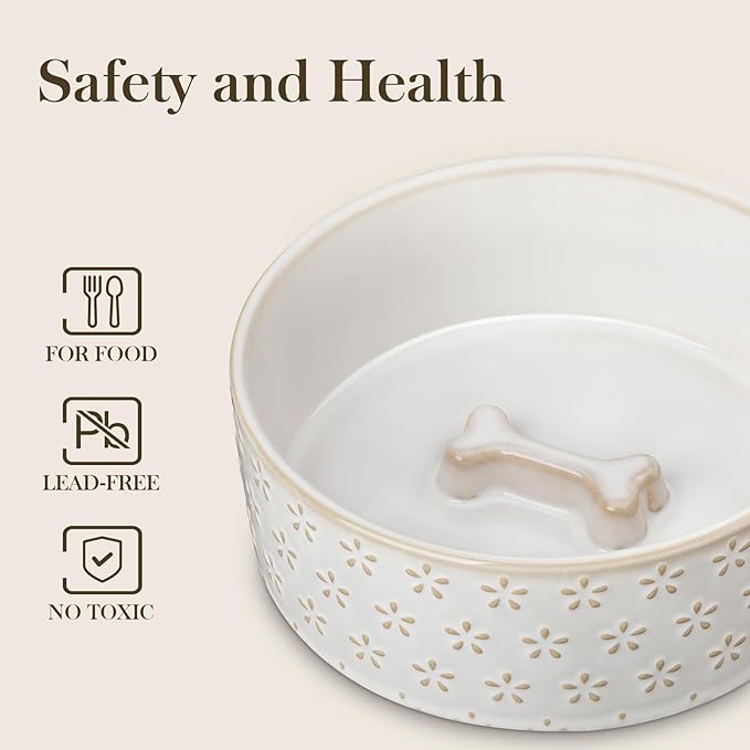 Ceramic Dog Food Bowl, 3.5 Cups or 32oz Dog Food Water Dish for Mudium Breeds, Pet Bowl Dishwasher & Microwave Safe, Five-Leaf Grass