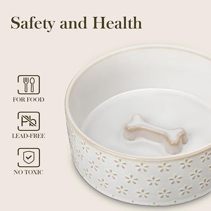 Ceramic Dog Food Bowl, 3.5 Cups or 32oz Dog Food Water Dish for Mudium Breeds, Pet Bowl Dishwasher & Microwave Safe, Five-Leaf Grass