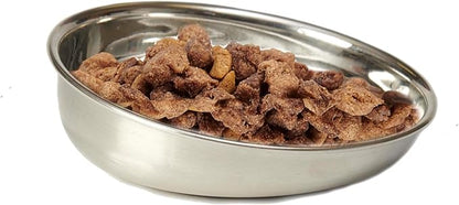 Stainless-Steel Shallow Slanted Dog or Cat Bowl with Embossed Paw 5.9-Inch Width and 1.77-Inch Height 1-Cup Capacity, Metallic