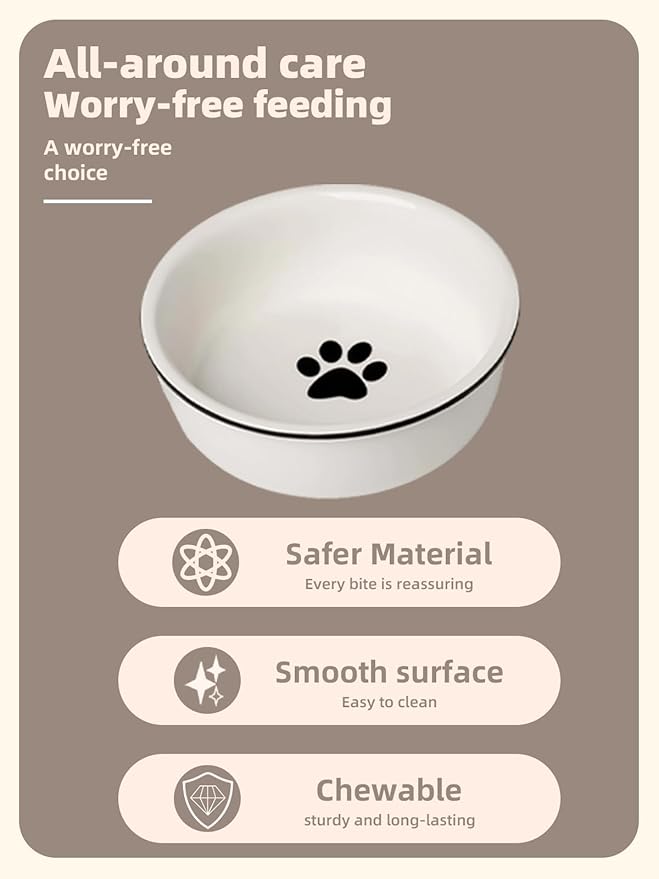 Ceramics Raised Cat Bowl for Pet Food 15 Ounces White
