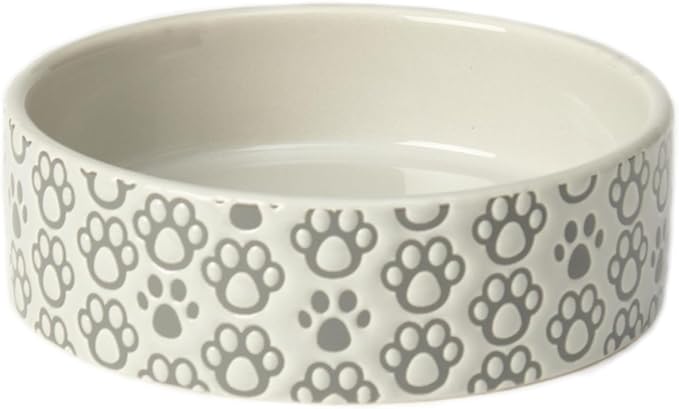 Shallow Round Stoneware Dog Bowl 5-Inch Width and 1.5-Inch Height 1.5-Cups Capacity, Grey