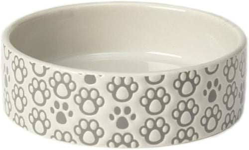 Shallow Round Stoneware Dog Bowl 5-Inch Width and 1.5-Inch Height 1.5-Cups Capacity, Grey