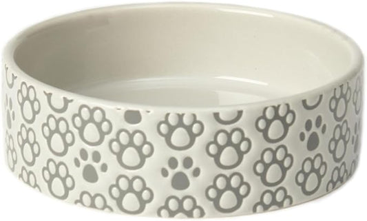Shallow Round Stoneware Dog Bowl 5-Inch Width and 1.5-Inch Height 1.5-Cups Capacity, Grey