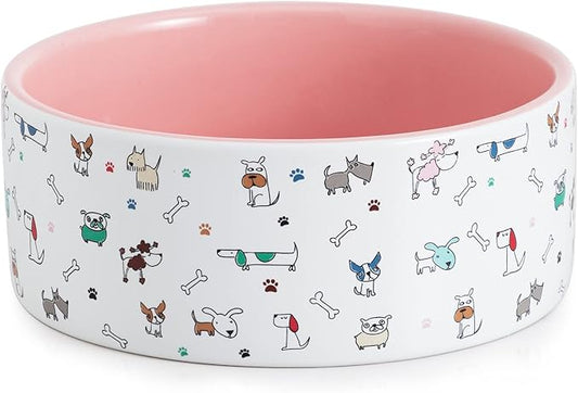 Ceramic Dog Bowls for Small Dogs, 16 Fl Oz Heavy Food and Water Bowl with Adorable Patterns (Small, Pink)