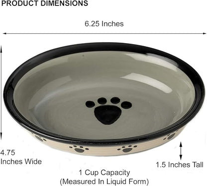 Stoneware Cat Bowl 6.25-Inch Wide and 1.5-Inch Tall Saucer with 1-Cup Capacity and Dishwasher and Microwave Safe for Small Dogs and Cats, Black