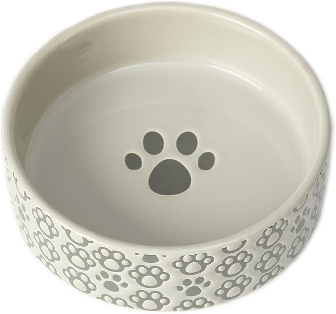 Shallow Round Stoneware Dog Bowl 5-Inch Width and 1.5-Inch Height 1.5-Cups Capacity, Grey