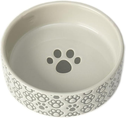 Shallow Round Stoneware Dog Bowl 5-Inch Width and 1.5-Inch Height 1.5-Cups Capacity, Grey