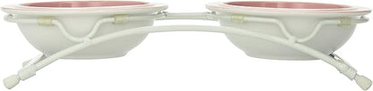Two 1-Cup Dishwasher-Safe Stoneware Bowl Capacity 10.75-Inch Length 2.25-Inch Tall for Extra Small and Small Dogs and Cats, White and Pink