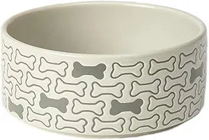 Round Stoneware Dog Bowl 6-Inch Width and 2.5-Inch Height 3.5-Cups Capacity, Grey
