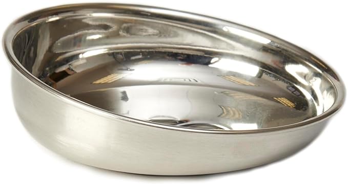 Stainless-Steel Shallow Slanted Dog or Cat Bowl with Embossed Paw 5.9-Inch Width and 1.77-Inch Height 1-Cup Capacity, Metallic