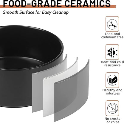 Ceramic Dog Bowls, Non Slip Dog Food and Water Bowl with Silicone Base, Heavy Pet Feeding Bowl for Small, Medium, and Big Dogs (Black, 6 Inches)