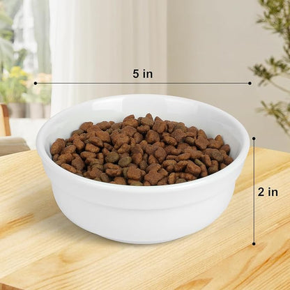 5" Ceramic Cat Bowl with Paws Pattern, Cat Food Bowl for Food and Water, Healthy Cat Dishes for Indoor Cats and Small Dogs, Dishwasher Safe & Microwaveable - White