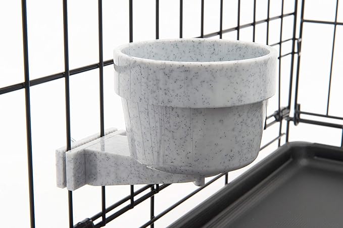 Kennel Cage Water Bowl Hanging - Non Spill Dog Crate Bowls - Durable Crate Water Bowl for Pets - Securely Attaches to Cage for Convenient Feeding and Drinking (10oz, Granite)