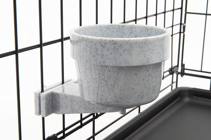 Kennel Cage Water Bowl Hanging - Non Spill Dog Crate Bowls - Durable Crate Water Bowl for Pets - Securely Attaches to Cage for Convenient Feeding and Drinking (10oz, Granite)