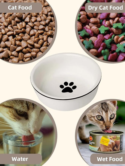 Ceramics Raised Cat Bowl for Pet Food 15 Ounces White