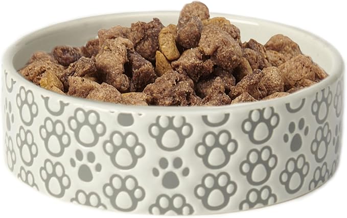 Shallow Round Stoneware Dog Bowl 5-Inch Width and 1.5-Inch Height 1.5-Cups Capacity, Grey