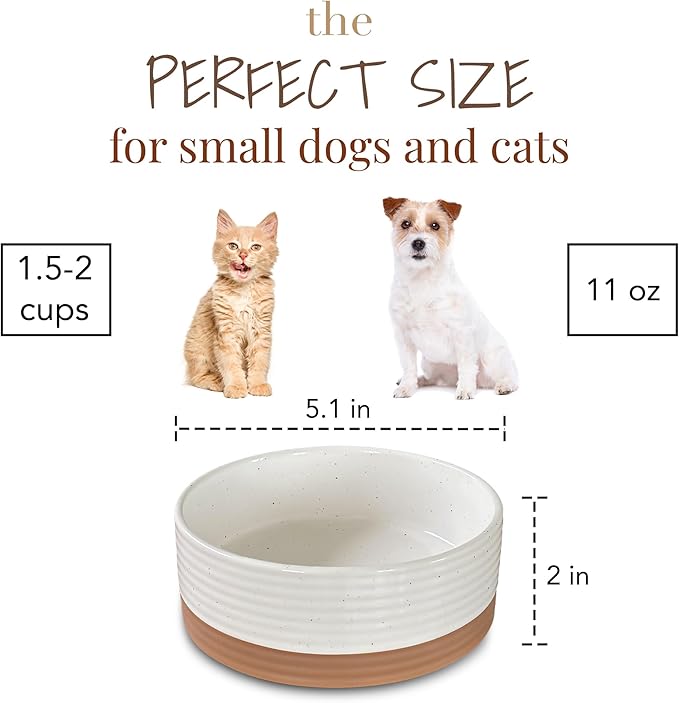 Ceramic Pet Bowl Size Small - Food/Water Dish for Puppy Dogs, Cats, Guinea Pig, Rabbit, Hamster, Snake, ect. 11oz or 2 Cups - Basic Bowls for Your Dog or Cat, Mix and Match for a Set - Vanillla