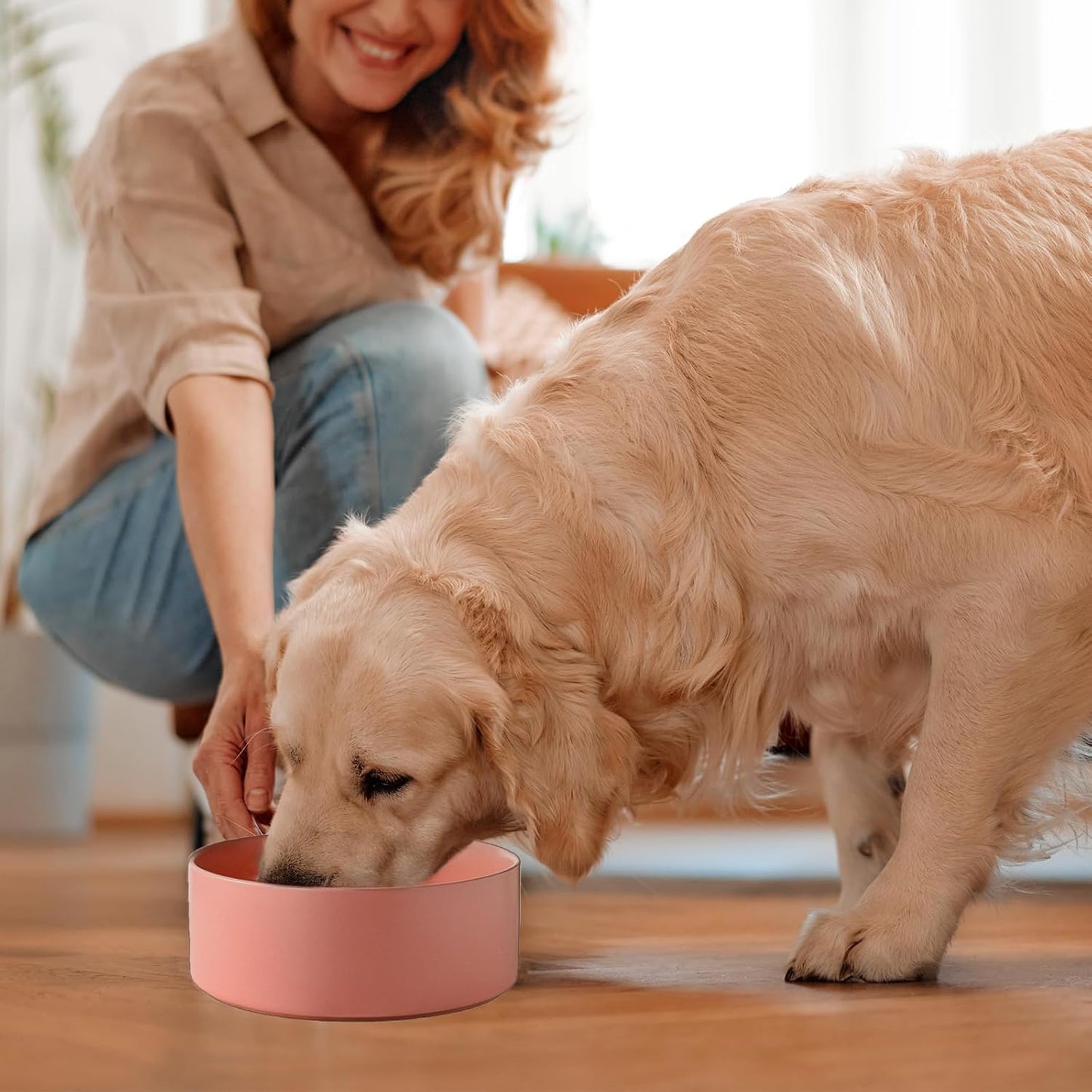 6'' Ceramic Dog Bowl - 30Oz Classic Dogs Food & Water Bowl for Small and Medium Breed Dogs, Heavy Duty Non-Slip Dog Dishes, Food Grade Stoneware Pet Bowl, Dishwasher & Microwave Safe, Pink
