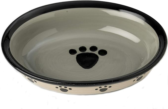 Stoneware Cat Bowl 6.25-Inch Wide and 1.5-Inch Tall Saucer with 1-Cup Capacity and Dishwasher and Microwave Safe for Small Dogs and Cats, Black