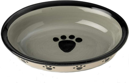 Stoneware Cat Bowl 6.25-Inch Wide and 1.5-Inch Tall Saucer with 1-Cup Capacity and Dishwasher and Microwave Safe for Small Dogs and Cats, Black