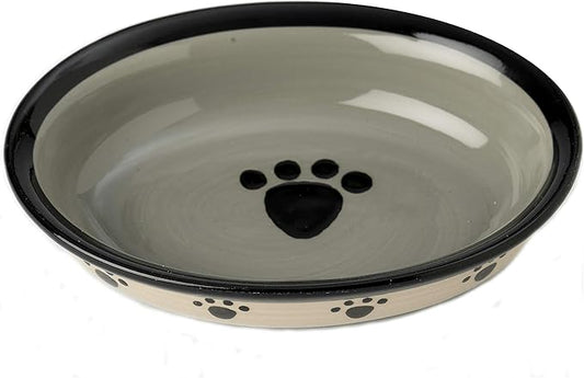 Stoneware Cat Bowl 6.25-Inch Wide and 1.5-Inch Tall Saucer with 1-Cup Capacity and Dishwasher and Microwave Safe for Small Dogs and Cats, Black