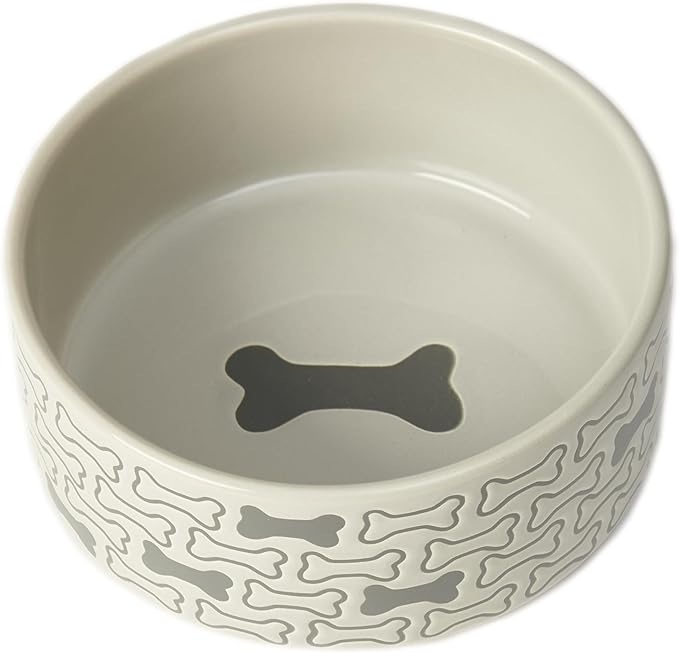 Round Stoneware Dog Bowl 6-Inch Width and 2.5-Inch Height 3.5-Cups Capacity, Grey