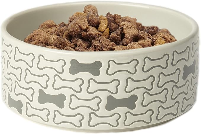 Round Stoneware Dog Bowl 6-Inch Width and 2.5-Inch Height 3.5-Cups Capacity, Grey