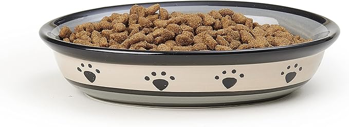 Stoneware Cat Bowl 6.25-Inch Wide and 1.5-Inch Tall Saucer with 1-Cup Capacity and Dishwasher and Microwave Safe for Small Dogs and Cats, Black