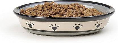 Stoneware Cat Bowl 6.25-Inch Wide and 1.5-Inch Tall Saucer with 1-Cup Capacity and Dishwasher and Microwave Safe for Small Dogs and Cats, Black