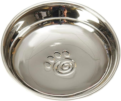 Stainless-Steel Shallow Slanted Dog or Cat Bowl with Embossed Paw 5.9-Inch Width and 1.77-Inch Height 1-Cup Capacity, Metallic