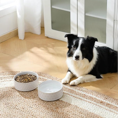 Ceramic Dog Food Bowl, 3.5 Cups or 32oz Dog Food Water Dish for Mudium Breeds, Pet Bowl Dishwasher & Microwave Safe, Five-Leaf Grass
