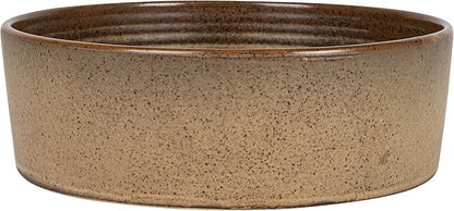 Round Debossed Stoneware Pet Bowl with Paw Print, Reactive Glaze, Brown